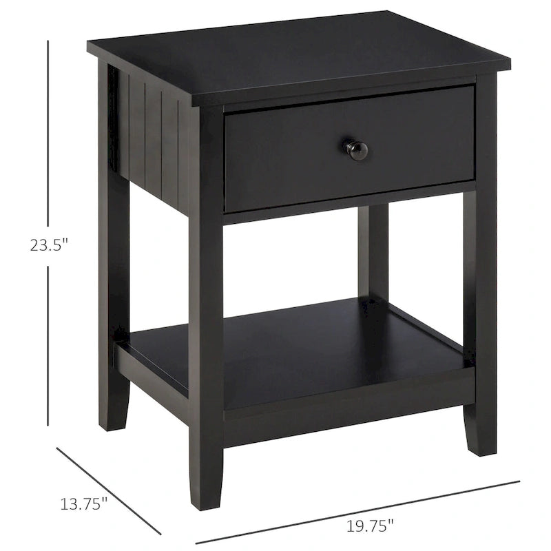 Modern Bedside End Table with Drawer & Storage Shelf – 19.75x13.75x23.5"