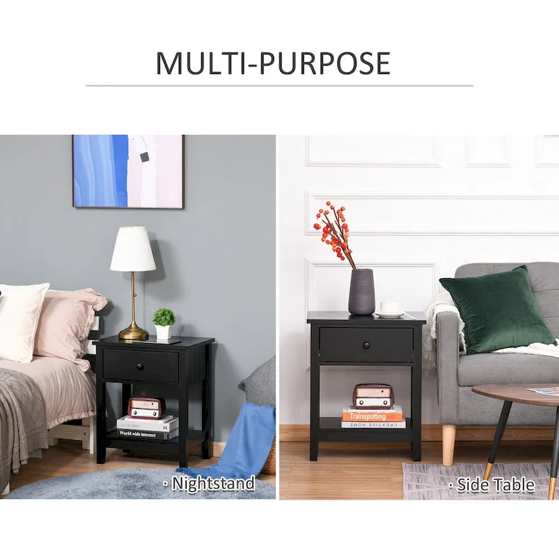 Modern Bedside End Table with Drawer & Storage Shelf – 19.75x13.75x23.5"