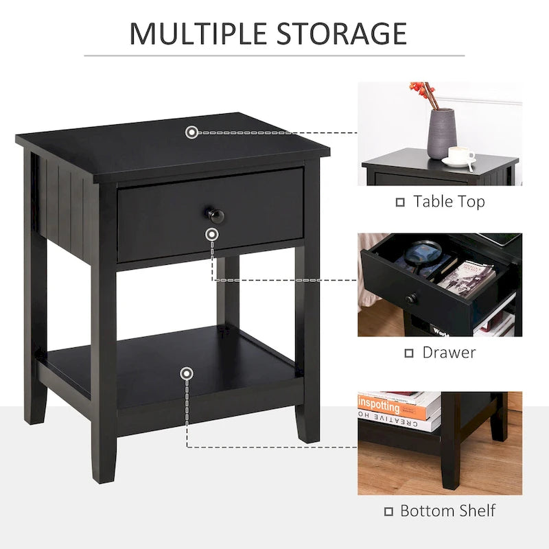 Modern Bedside End Table with Drawer & Storage Shelf – 19.75x13.75x23.5"