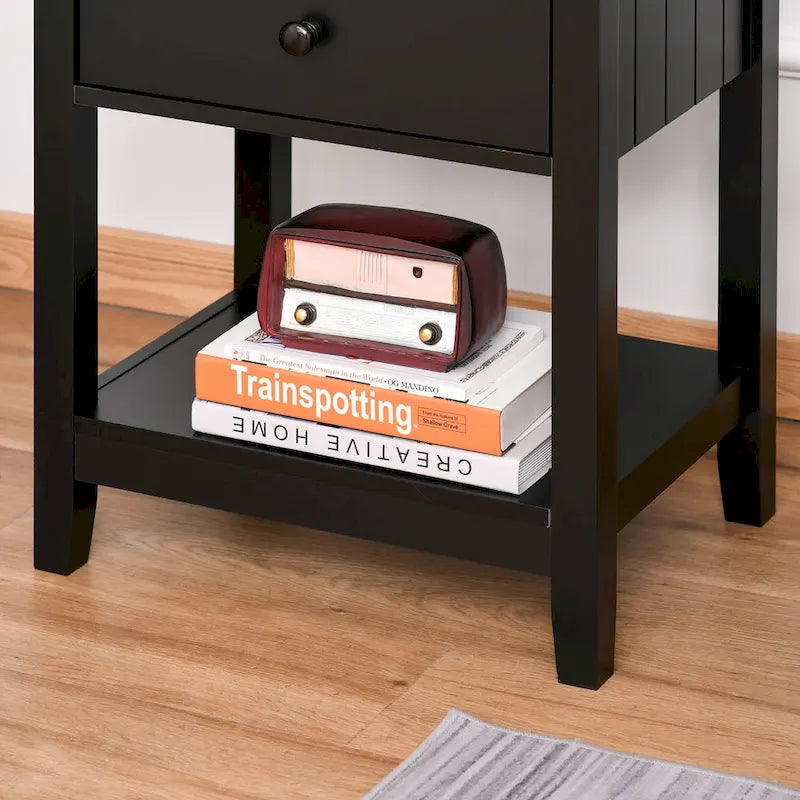 Modern Bedside End Table with Drawer & Storage Shelf – 19.75x13.75x23.5"