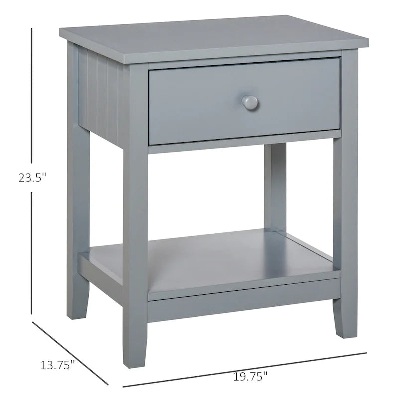 Modern Bedside End Table with Drawer & Storage Shelf – 19.75x13.75x23.5"