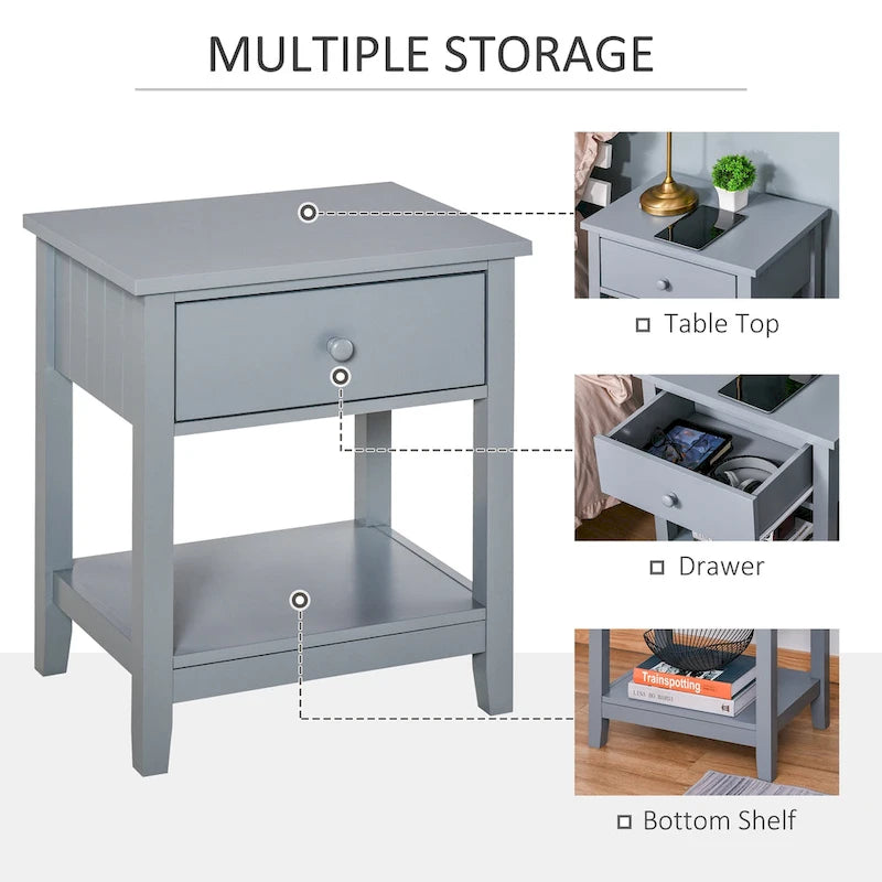 Modern Bedside End Table with Drawer & Storage Shelf – 19.75x13.75x23.5"
