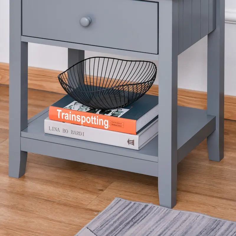 Modern Bedside End Table with Drawer & Storage Shelf – 19.75x13.75x23.5"