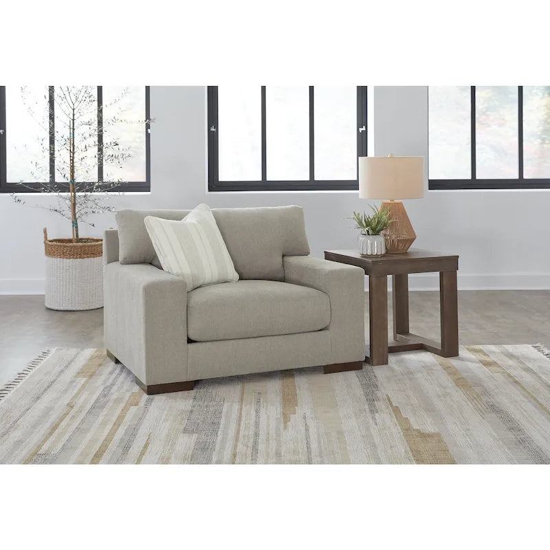 Oversized Accent Chair with Platform Foundation & Reversible Cushions – Neutral