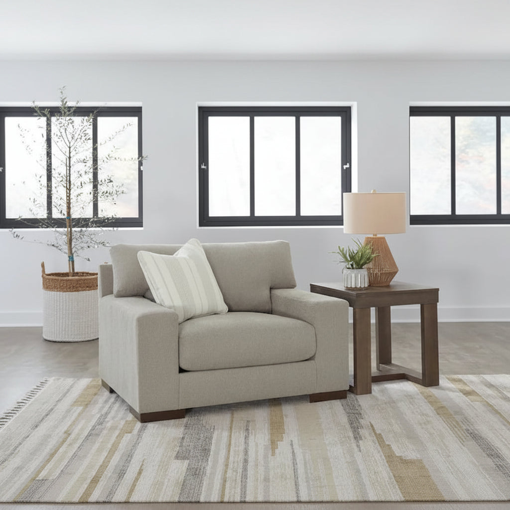 Grand fauteuil d'appoint avec base plateforme et coussins réversibles – Neutre