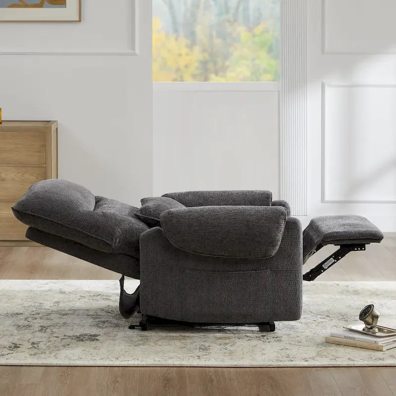 Fauteuil releveur inclinable électrique multiposition avec chaleur et massage – Tissu chenille