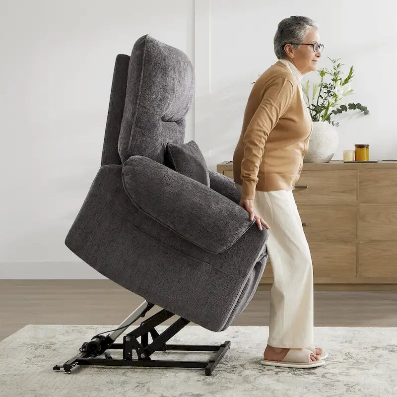 Fauteuil releveur inclinable électrique multiposition avec chaleur et massage – Tissu chenille