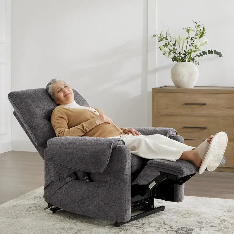 Fauteuil releveur inclinable électrique multiposition avec chaleur et massage – Tissu chenille