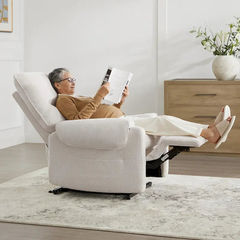 Fauteuil releveur inclinable électrique multiposition avec chaleur et massage – Tissu chenille