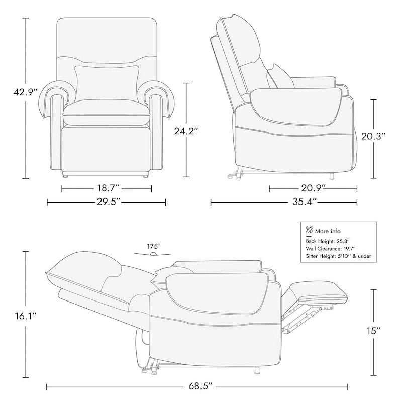Fauteuil releveur inclinable électrique multiposition avec chaleur et massage – Tissu chenille