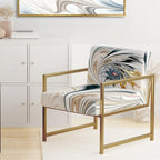 Fauteuil d'appoint capitonné floral en vitrail blanc – Cadre en bois d'hévéa