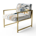 Fauteuil d'appoint capitonné floral en vitrail blanc – Cadre en bois d'hévéa