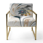 Fauteuil d'appoint capitonné floral en vitrail blanc – Cadre en bois d'hévéa