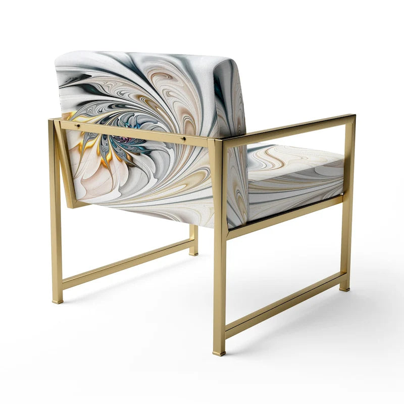 Fauteuil d'appoint capitonné floral en vitrail blanc – Cadre en bois d'hévéa