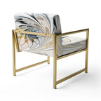 Fauteuil d'appoint capitonné floral en vitrail blanc – Cadre en bois d'hévéa