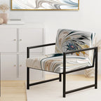 Fauteuil d'appoint capitonné floral en vitrail blanc – Cadre en bois d'hévéa