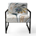 Fauteuil d'appoint capitonné floral en vitrail blanc – Cadre en bois d'hévéa