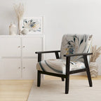 Fauteuil d'appoint capitonné floral en vitrail blanc – Cadre en bois d'hévéa