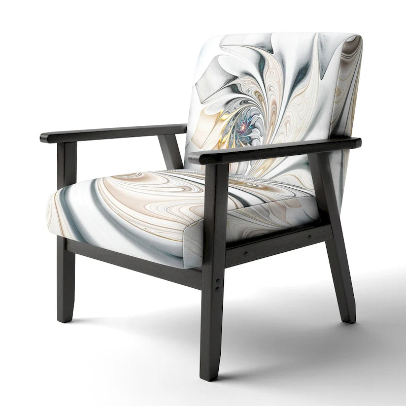 Fauteuil d'appoint capitonné floral en vitrail blanc – Cadre en bois d'hévéa