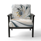 Fauteuil d'appoint capitonné floral en vitrail blanc – Cadre en bois d'hévéa