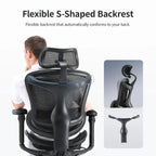 Fauteuil de bureau ergonomique avec support lombaire auto-adaptatif et accoudoirs 3D – Noir