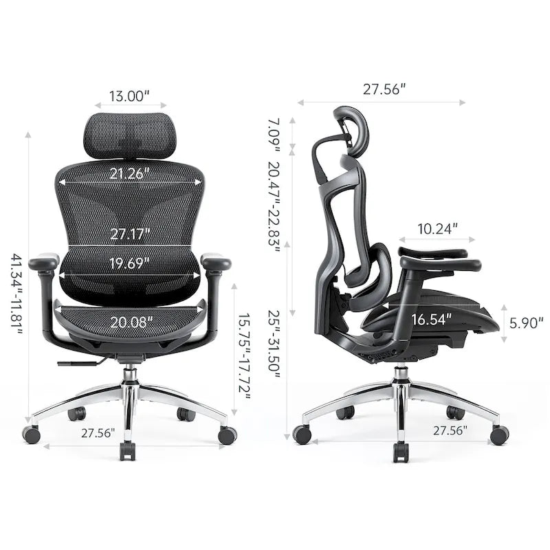 Fauteuil de bureau ergonomique avec support lombaire auto-adaptatif et accoudoirs 3D – Noir