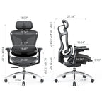 Fauteuil de bureau ergonomique avec support lombaire auto-adaptatif et accoudoirs 3D – Noir