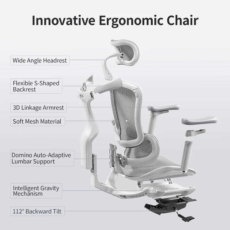 Fauteuil de bureau ergonomique avec support lombaire auto-adaptatif et accoudoirs 3D – Noir