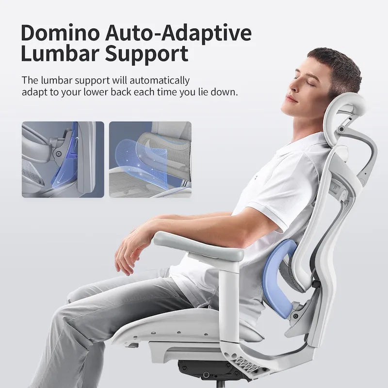 Fauteuil de bureau ergonomique avec support lombaire auto-adaptatif et accoudoirs 3D – Noir