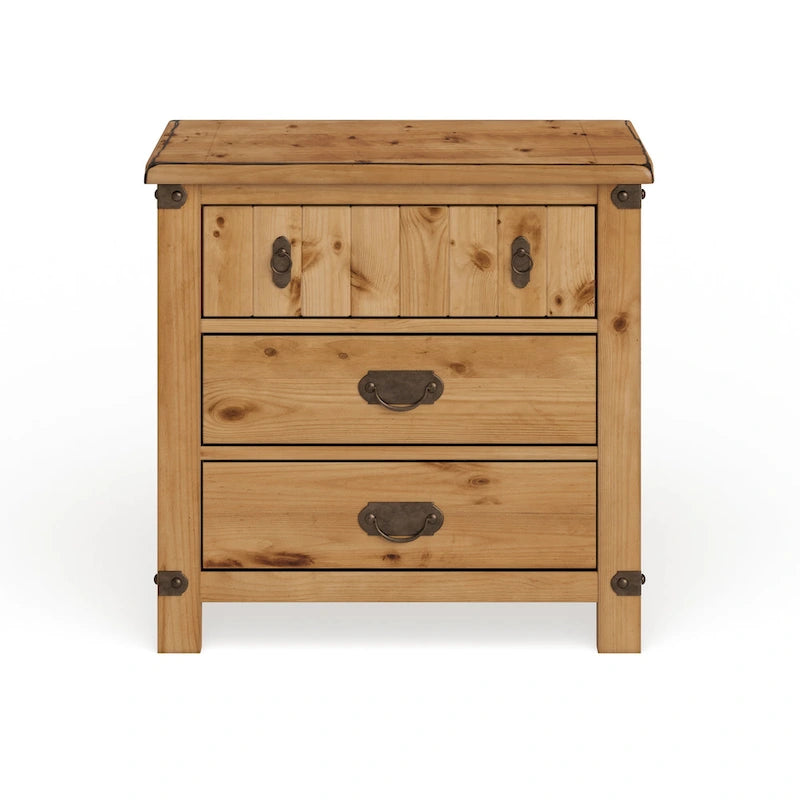 Country Wood 3-Drawer Nightstand with Built-In USB & Power Outlet
