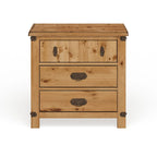 Country Wood 3-Drawer Nightstand with Built-In USB & Power Outlet