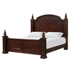 King Size Poster Bed in Deep Cherry Finish with Carved Accents – 70" High Posts