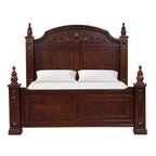 King Size Poster Bed in Deep Cherry Finish with Carved Accents – 70" High Posts