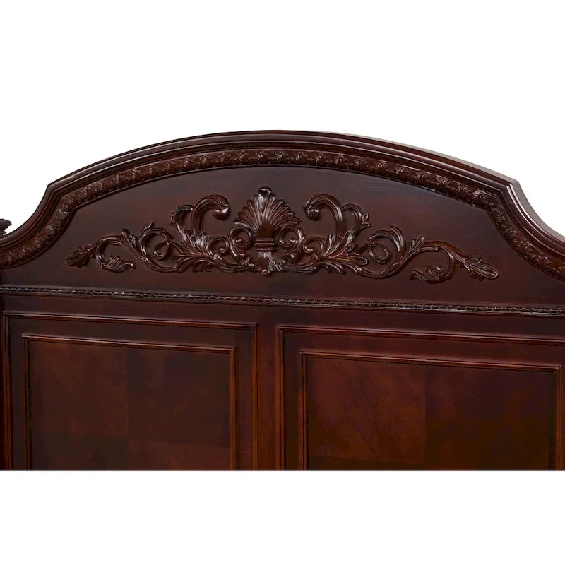 King Size Poster Bed in Deep Cherry Finish with Carved Accents – 70" High Posts
