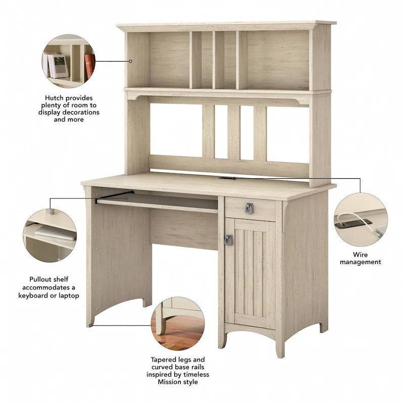 48W Small Computer Desk with Storage Hutch – Mission Style, 7 Finishes