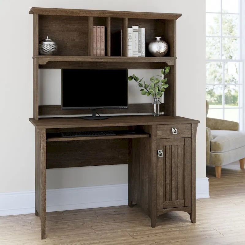 48W Small Computer Desk with Storage Hutch – Mission Style, 7 Finishes