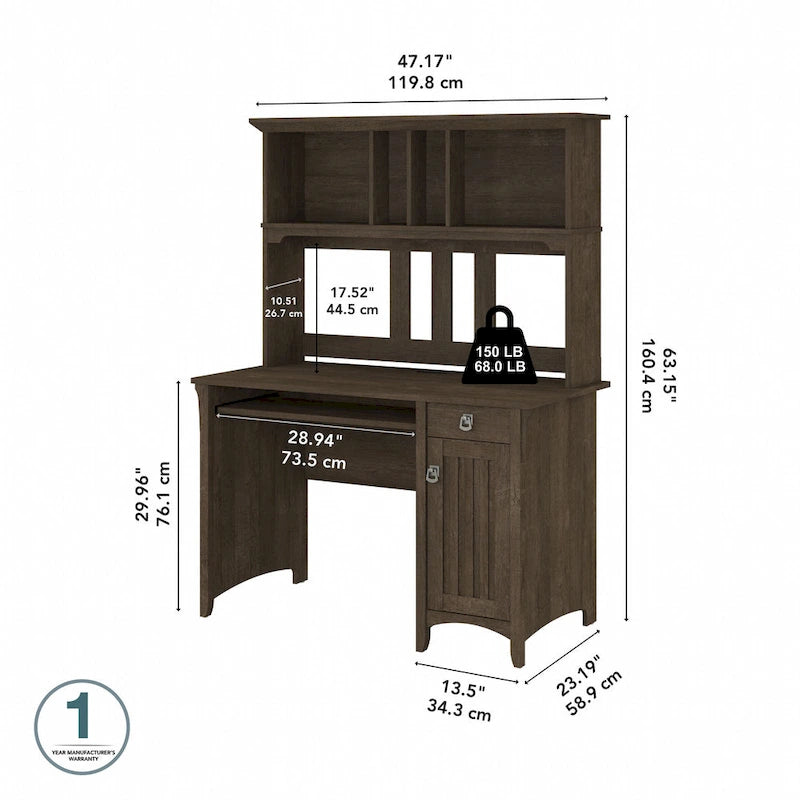 48W Small Computer Desk with Storage Hutch – Mission Style, 7 Finishes