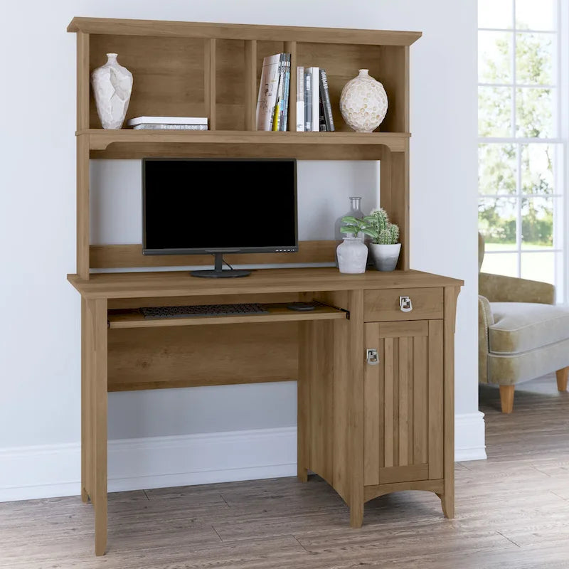 48W Small Computer Desk with Storage Hutch – Mission Style, 7 Finishes