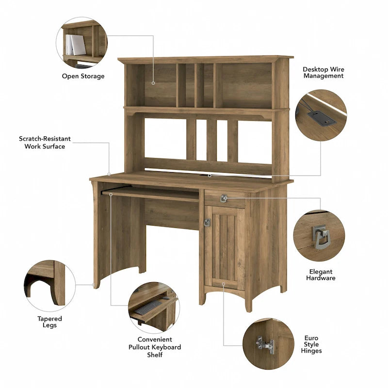 48W Small Computer Desk with Storage Hutch – Mission Style, 7 Finishes