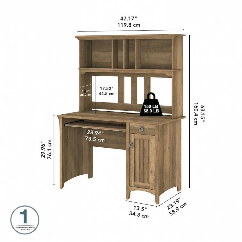 48W Small Computer Desk with Storage Hutch – Mission Style, 7 Finishes