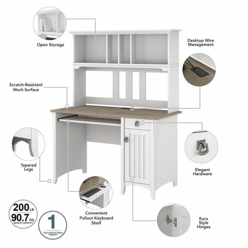 48W Small Computer Desk with Storage Hutch – Mission Style, 7 Finishes