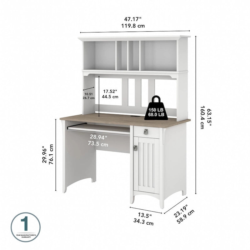 48W Small Computer Desk with Storage Hutch – Mission Style, 7 Finishes