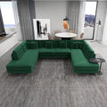 Modern U-Shaped Velvet Corner Sectional Sofa with Gold Metal Legs – Dark Green