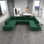 Modern U-Shaped Velvet Corner Sectional Sofa with Gold Metal Legs – Dark Green