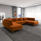 Modern U-Shaped Velvet Corner Sectional Sofa with Gold Metal Legs – Dark Green