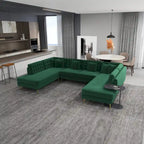 Modern U-Shaped Velvet Corner Sectional Sofa with Gold Metal Legs – Dark Green