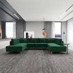 Modern U-Shaped Velvet Corner Sectional Sofa with Gold Metal Legs – Dark Green
