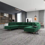 Modern U-Shaped Velvet Corner Sectional Sofa with Gold Metal Legs – Dark Green