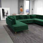Modern U-Shaped Velvet Corner Sectional Sofa with Gold Metal Legs – Dark Green