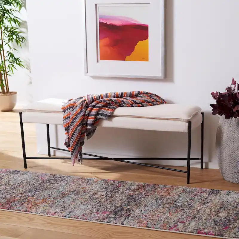 Cushioned X-Bench with Neutral Leather Seat – Minimalist Living Room Bench
